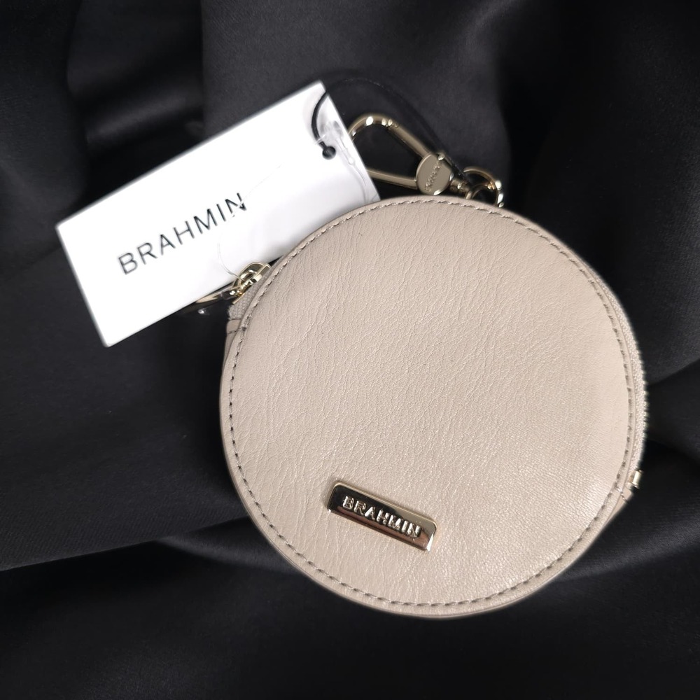 BRAHMIN Women's New Circle Coin‎ Purse Moonstone Genuine Leather Beige